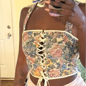 Floral Lace-Up Crop Top